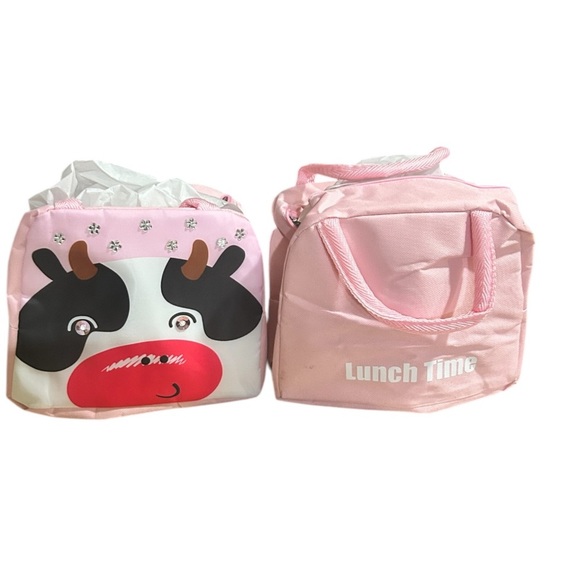 Pink and Black Cow Face Lunch Bag - Picture 4 of 4